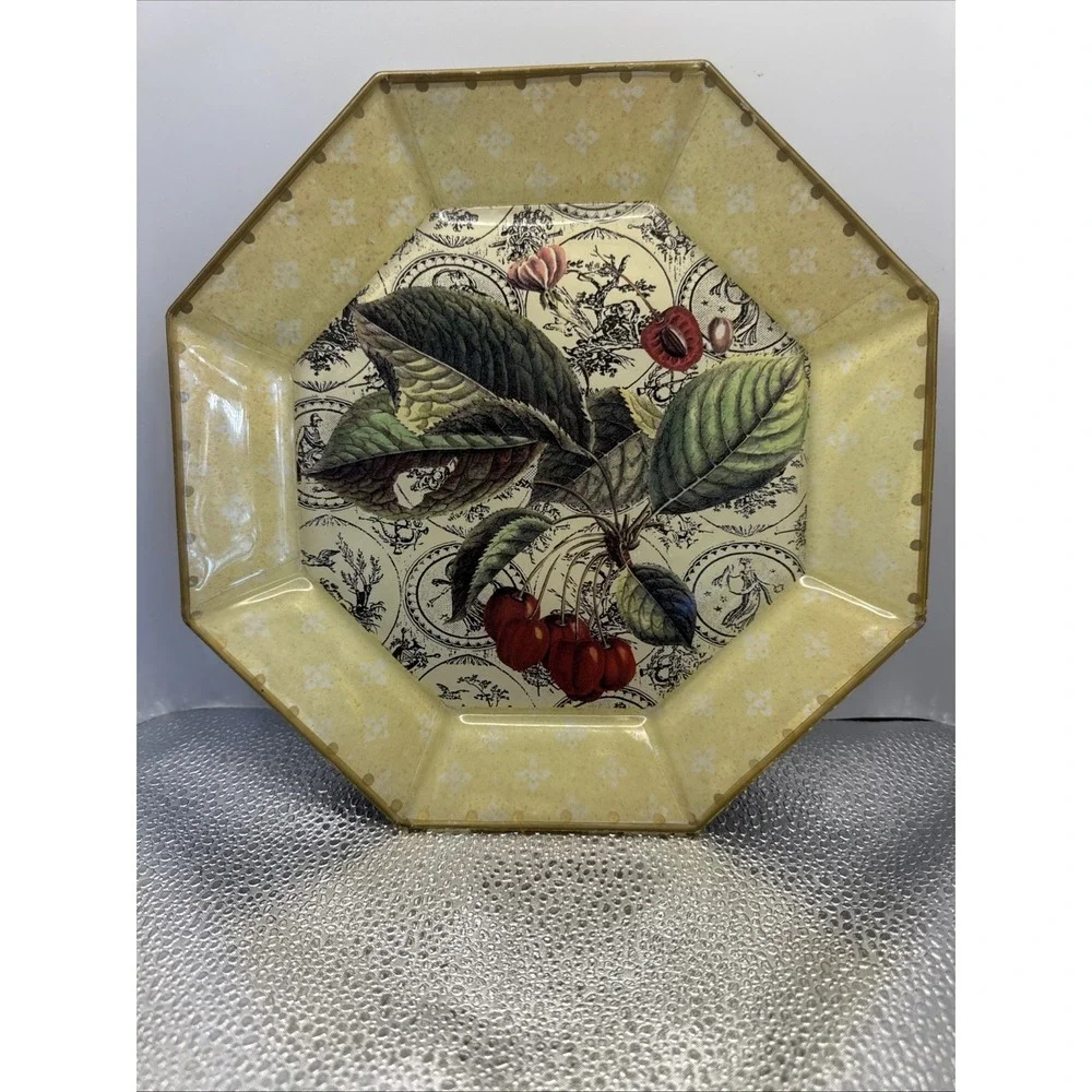 MOONLIGHTING INTERIORS Decoupage Octagon Plate Cherries & Holder